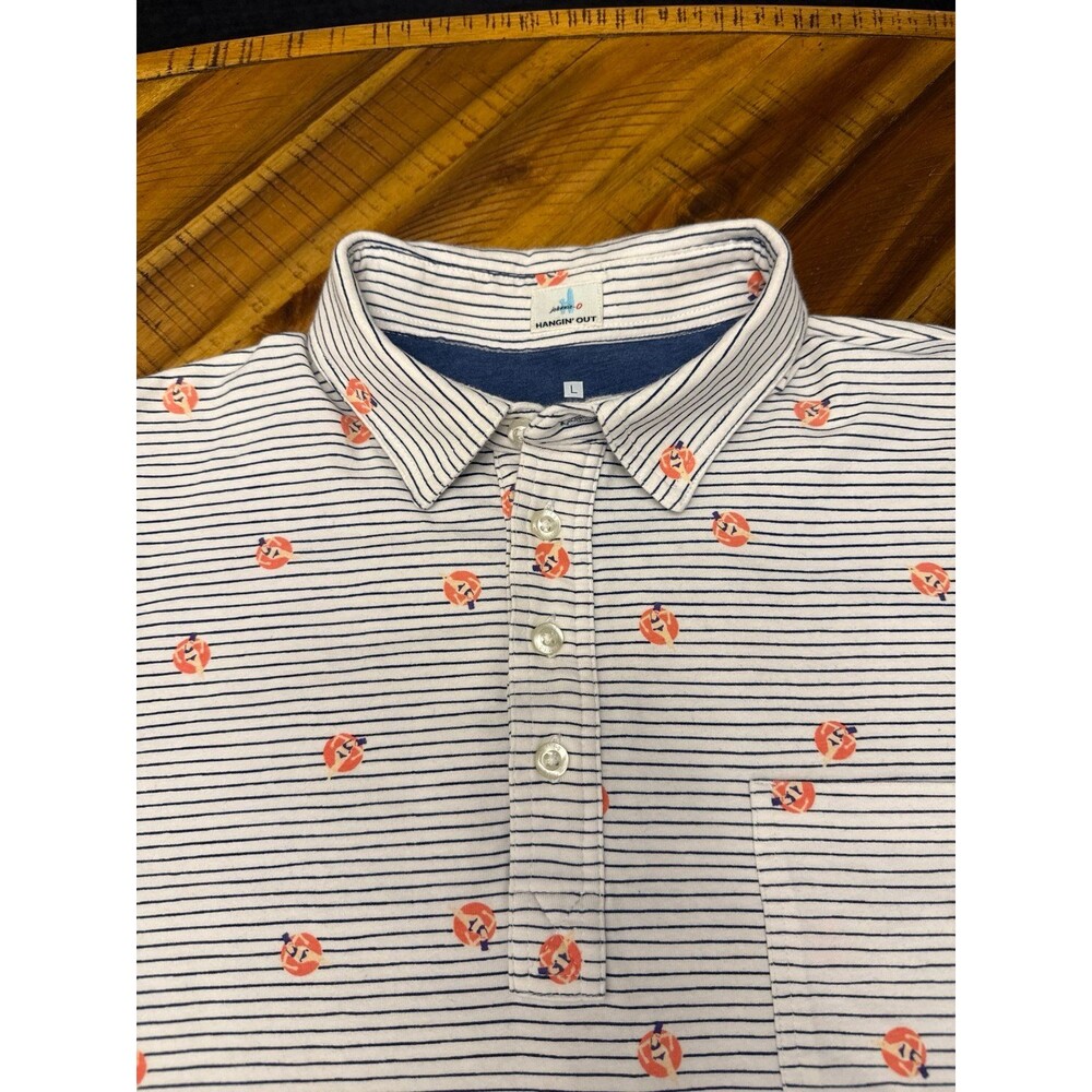 Johnnie-O Hangin’ Out Golf Polo Mens Large White Navy Stripe Performance Resort